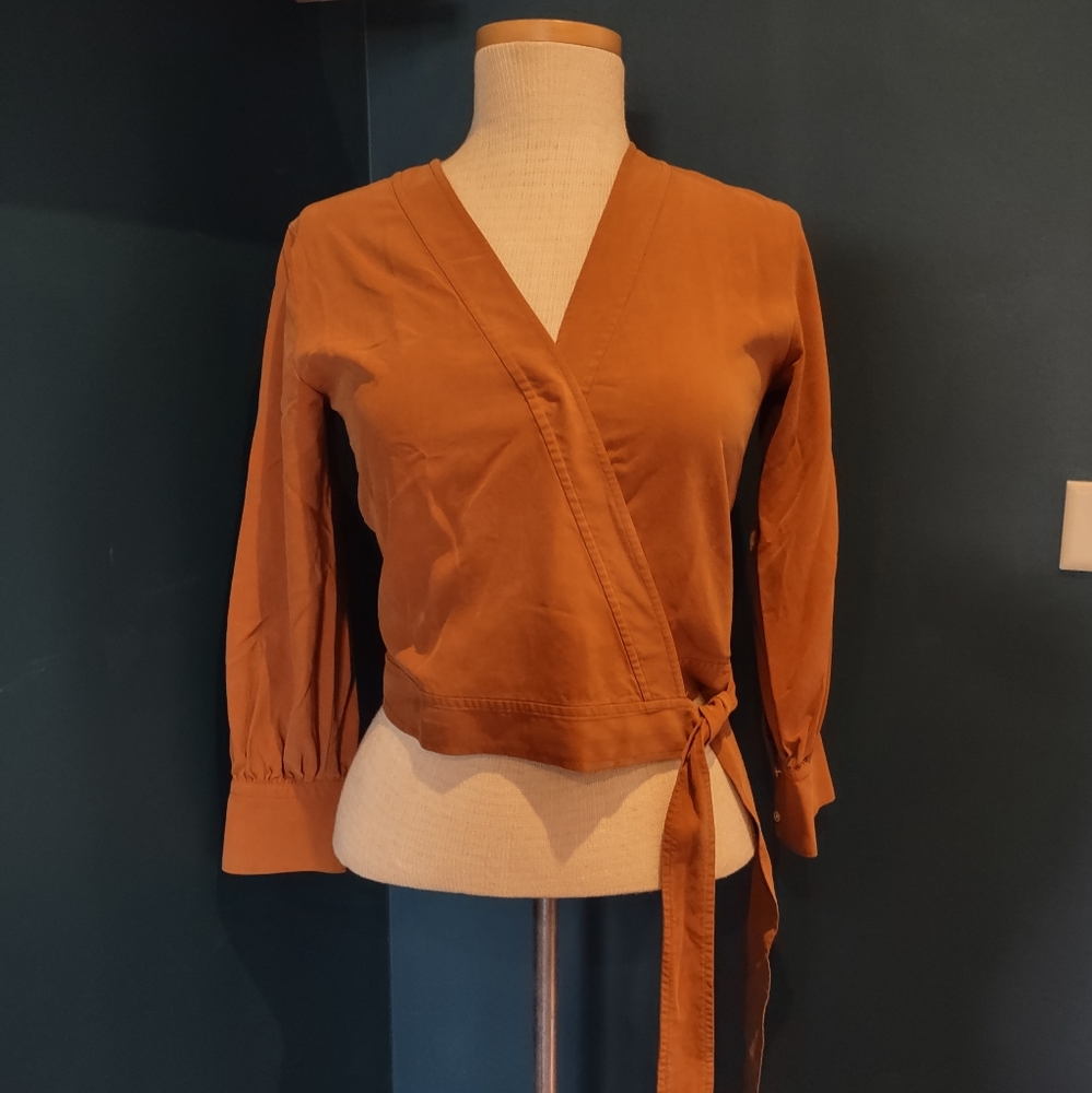 Everlane cropped silk wrap blouse